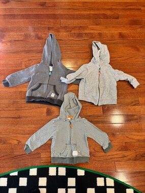 Carter's Grey & Striped Hooded Zip-Up Sweatshirt Set
